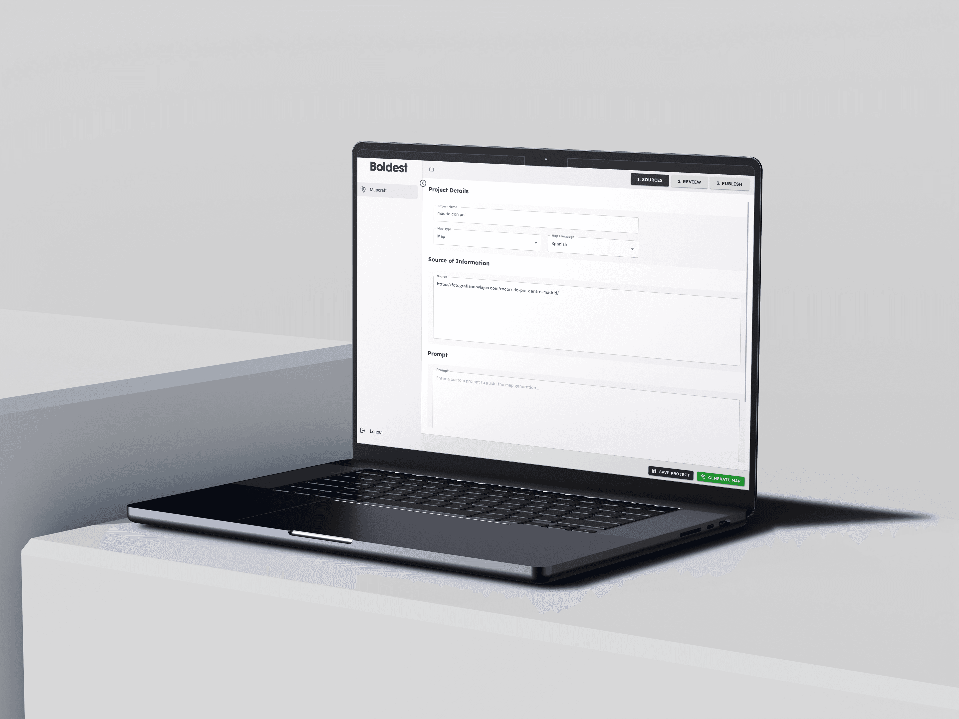 mockup Boldest.io: Revolucionando la Creación de Mapas con IA