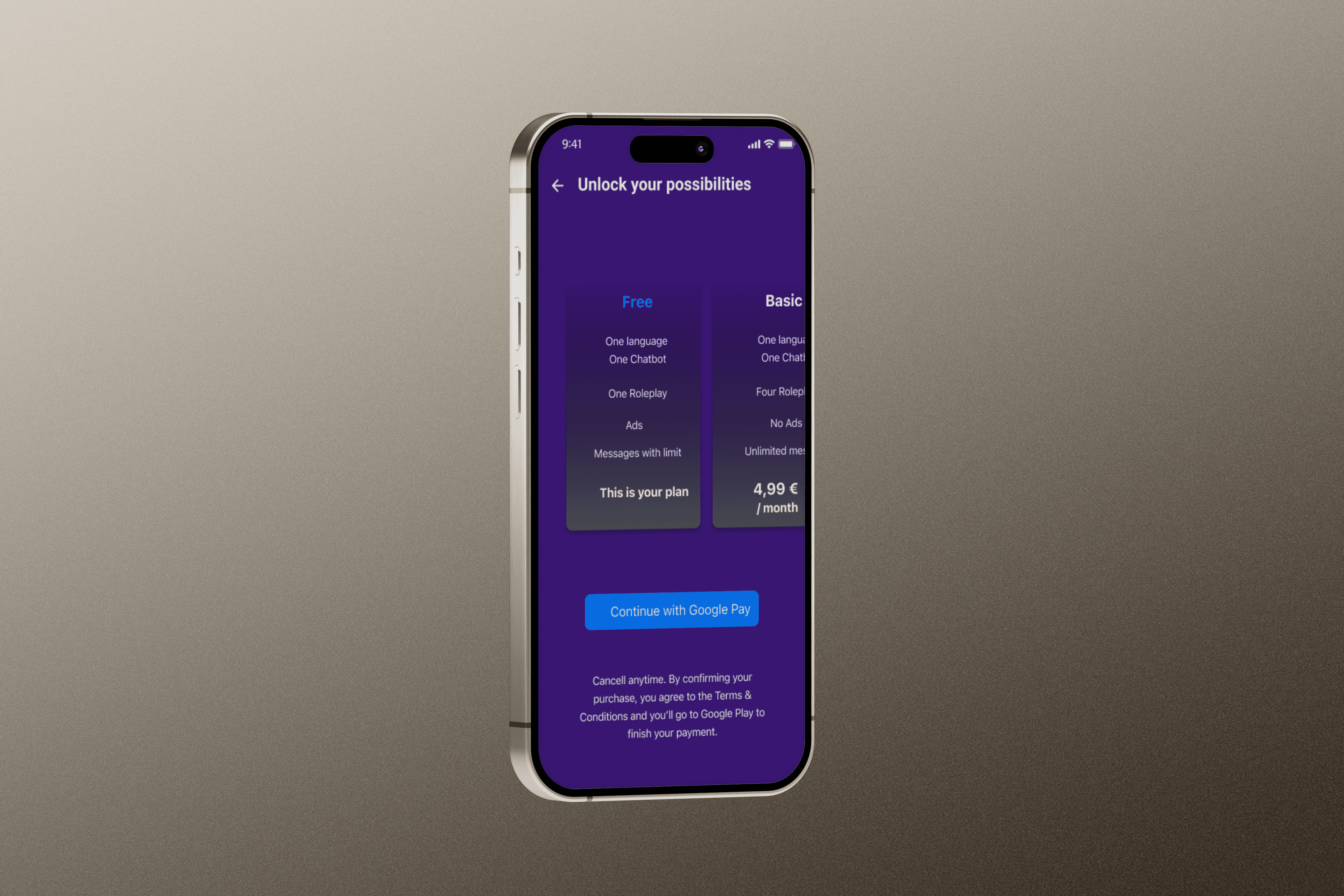 mockup Una aplicación de aprendizaje de idiomas impulsada por IA