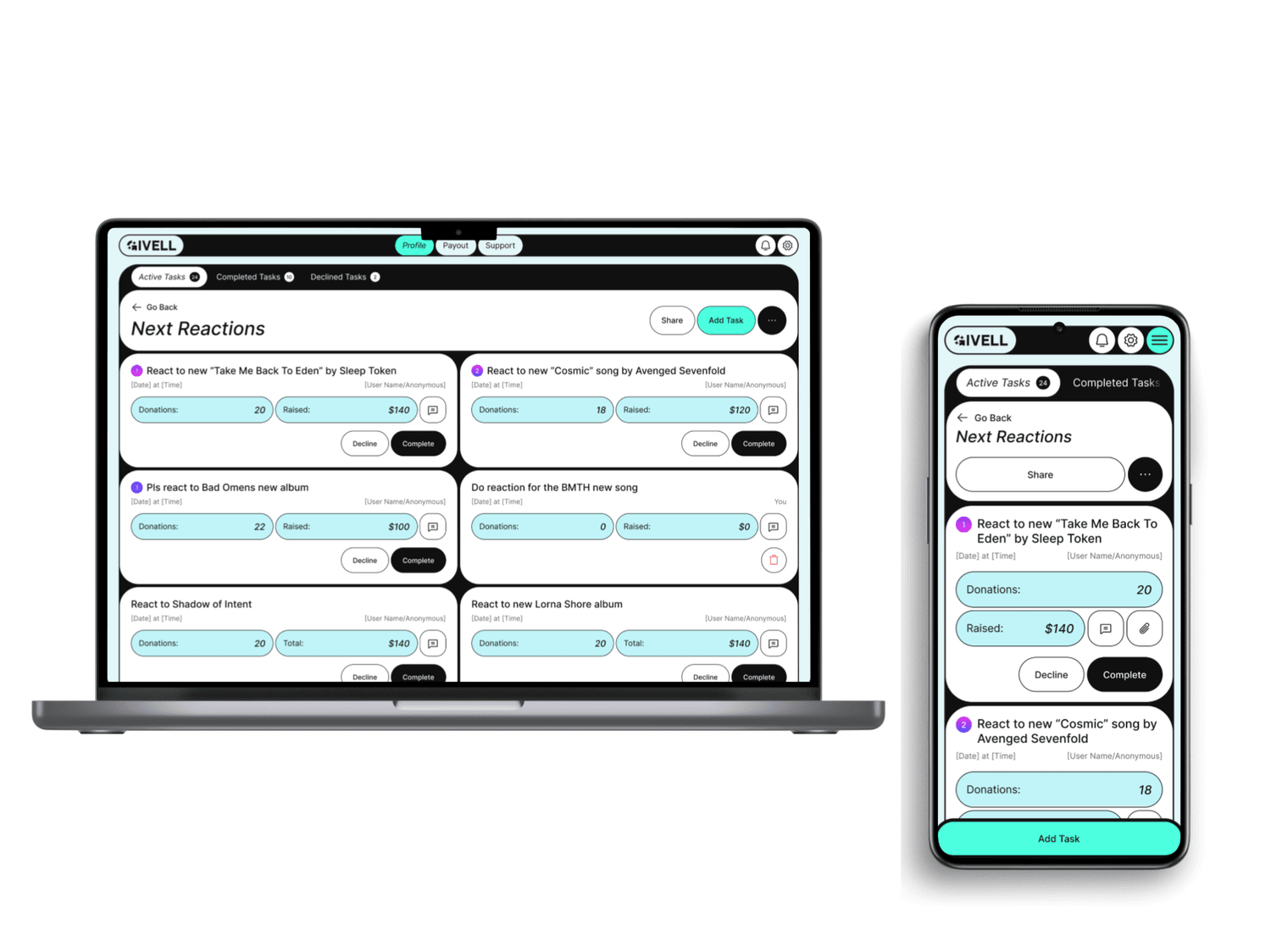 mockup Vista de tareas activas